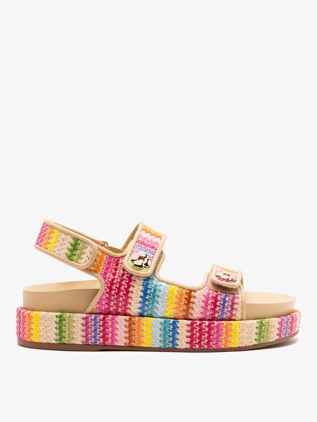Larroude Jetty Sandal In Rainbow Raffia